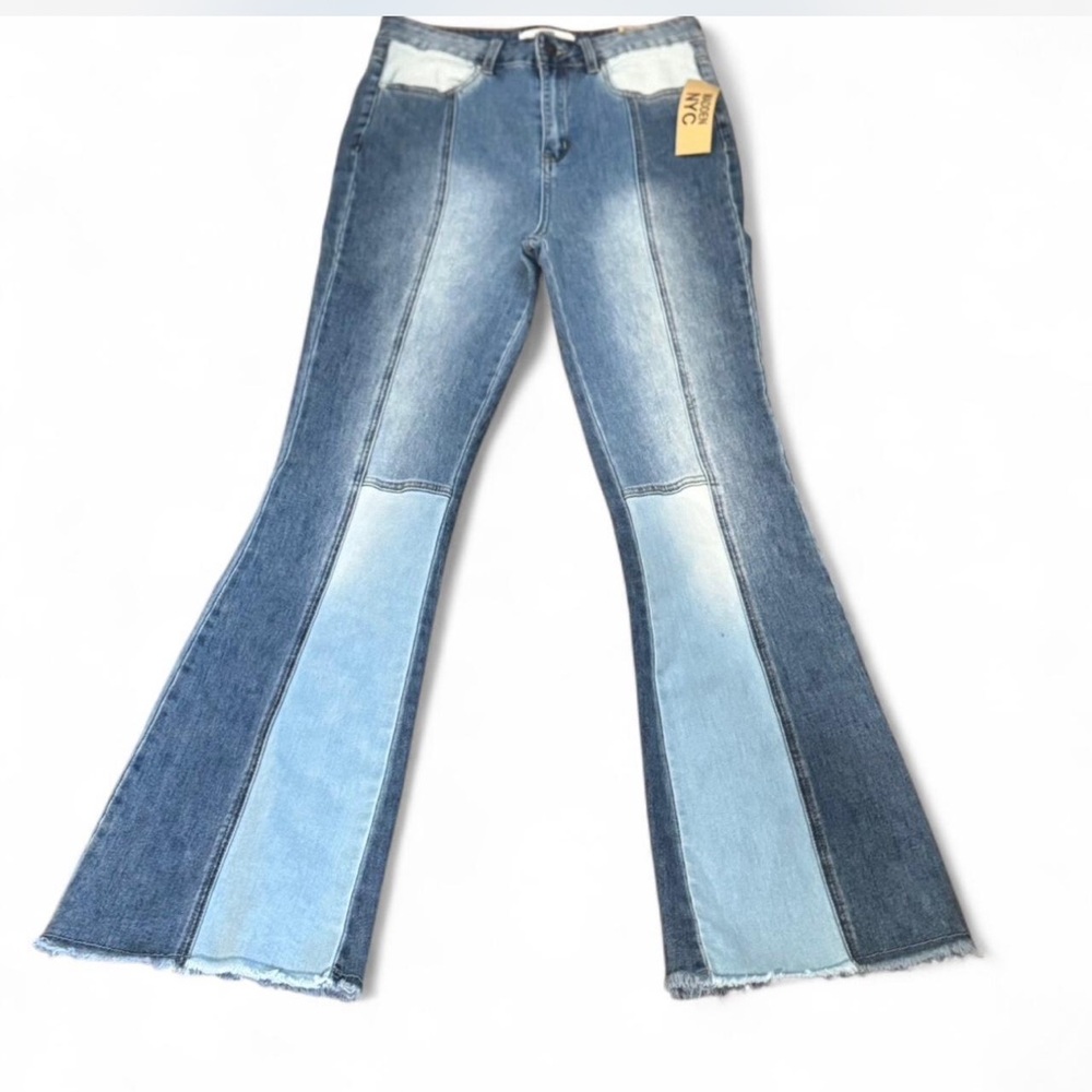 NWT MADE NYC Patchwork Flare Jeans - Size 7